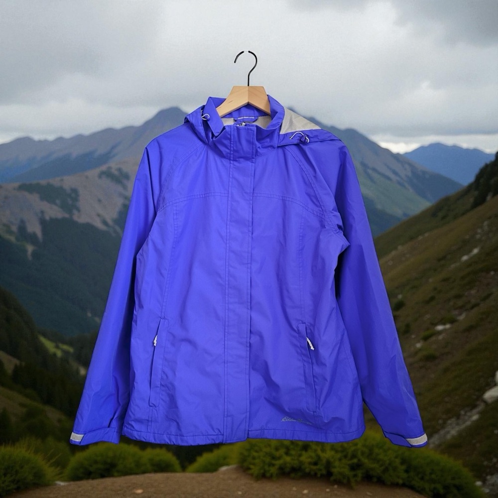 Eddie Bauer Women’s Windbreaker Blue Full Zip Hooded Outdoors Size M